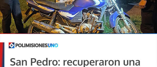 San Pedro: recuperaron una motocicleta robada tras un rastrillaje en Colonia Paraíso